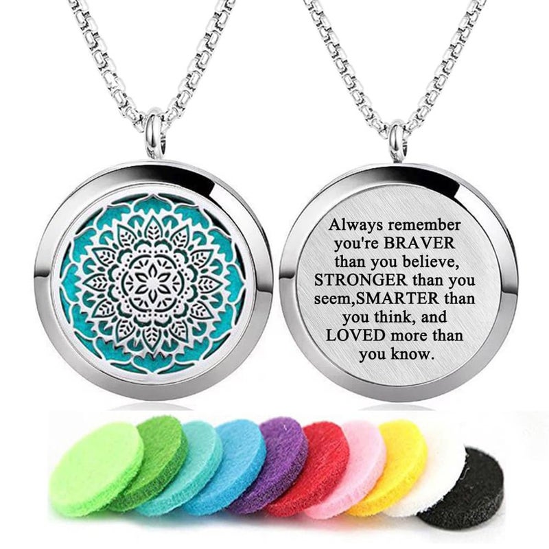 GFONDINGD Aromatherapy Essential Oil Diffuser Necklace Stainless Steel lnspirational Locket Pendant(Flower) - Image 1